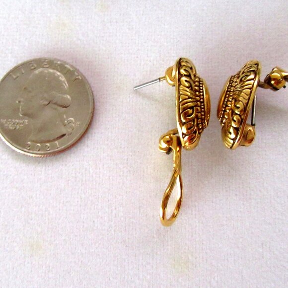 PREMIER DESIGN gold tone oval earrings - convertible clip-on OR pierced!! - Picture 4 of 5